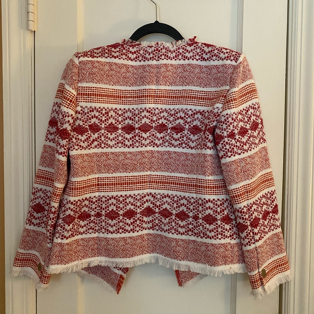 Women’s Red Patterned Open-Front Jacket - Picture 6 of 8